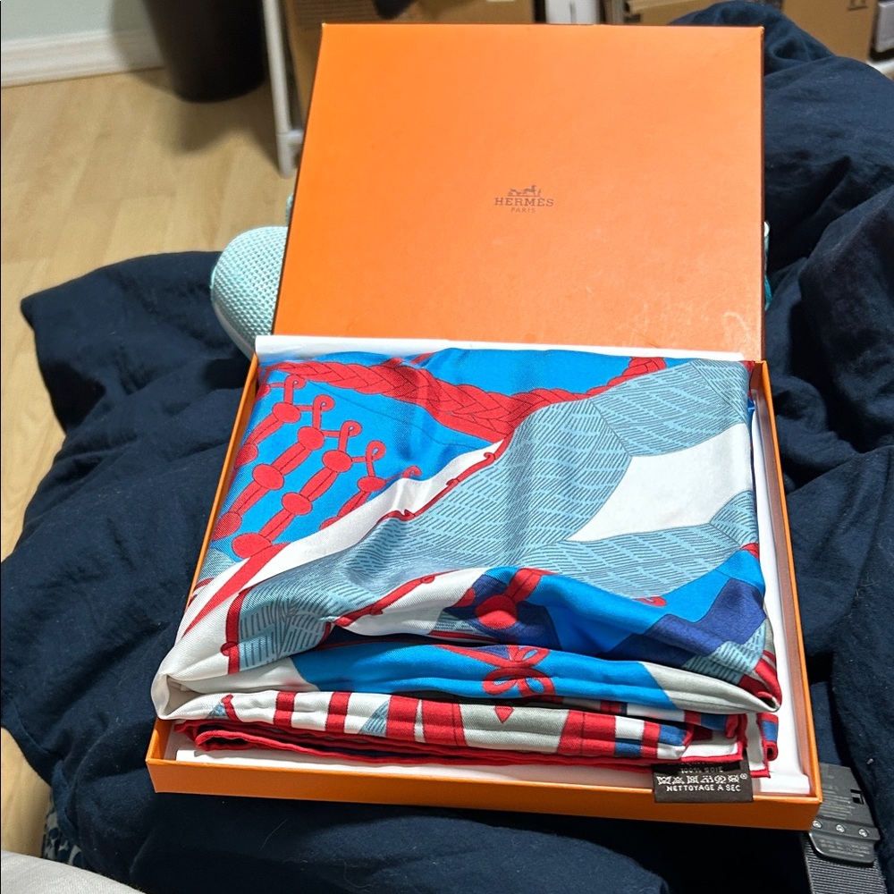 Hermès Red and Blue Silk Scarf